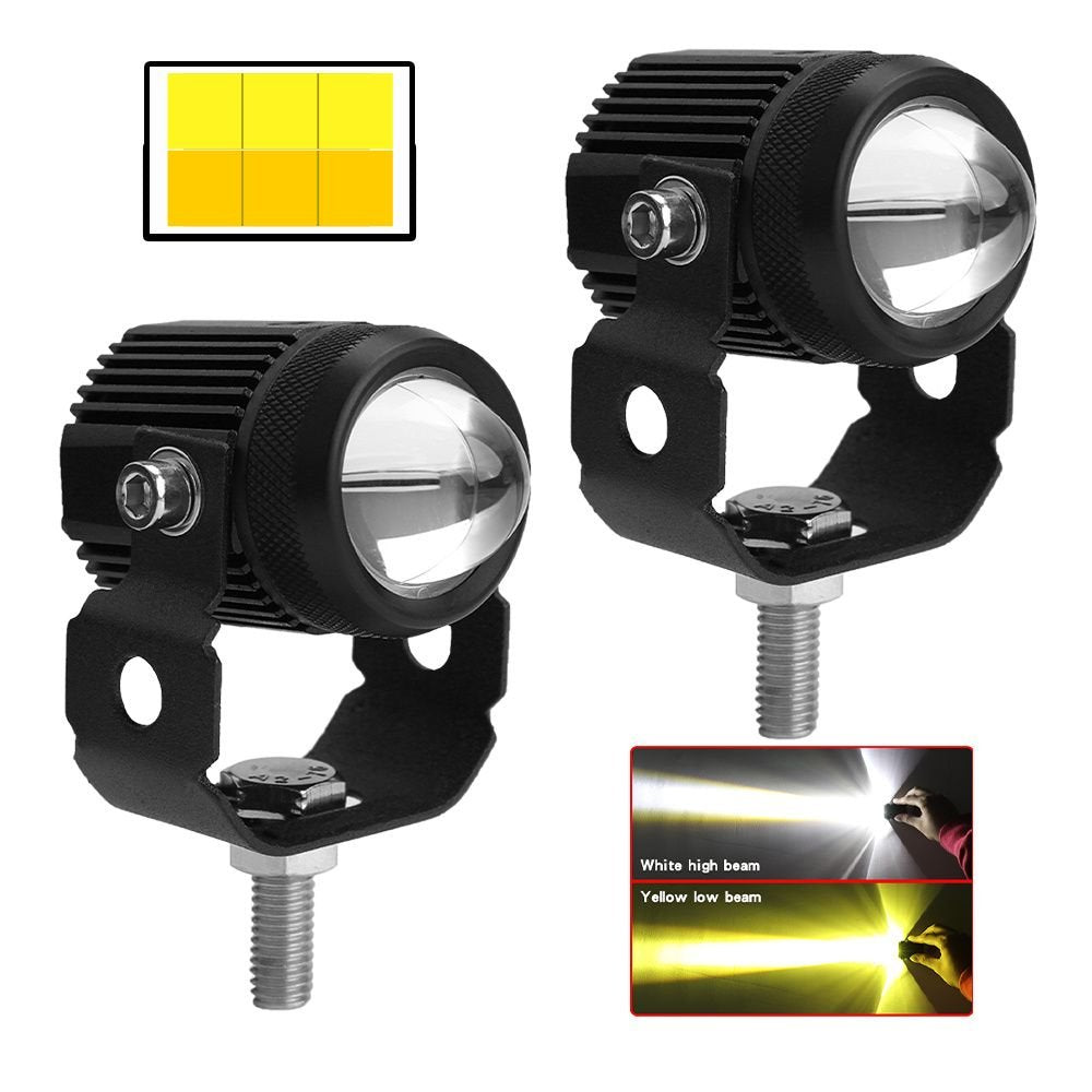 New Mini Driving Fog Light for All Motorcycle | Dual Function White-Yellow Lens Projector Auxiliary Light 20w