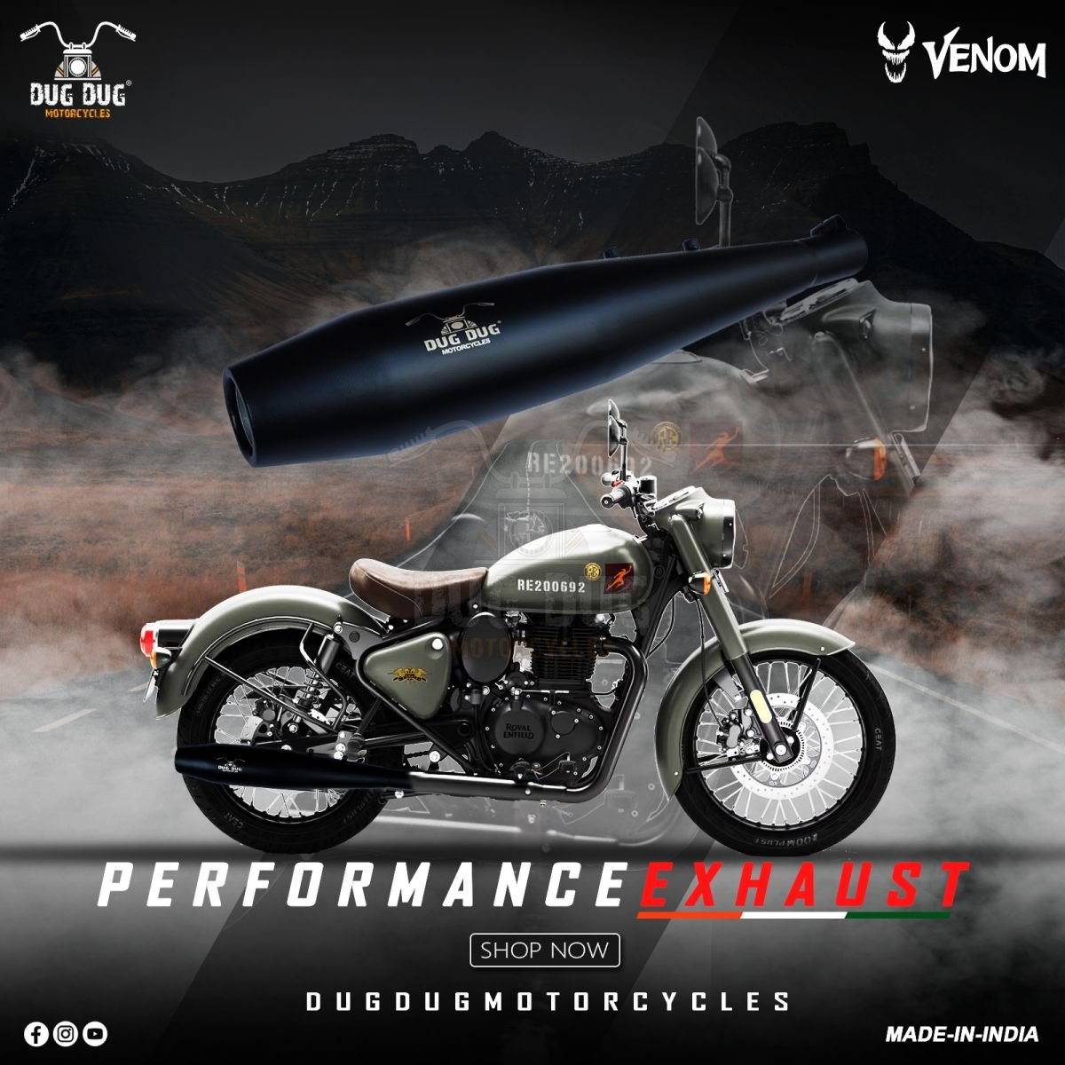 Dug Dug Venom Performance Exhaust SS-304 with dB killer for Classic Reborn 350 - Black