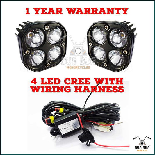 4 LED CREE Fog Light Auxiliary Light for all Motorcycles with Wiring Harness – 1 Year Warranty