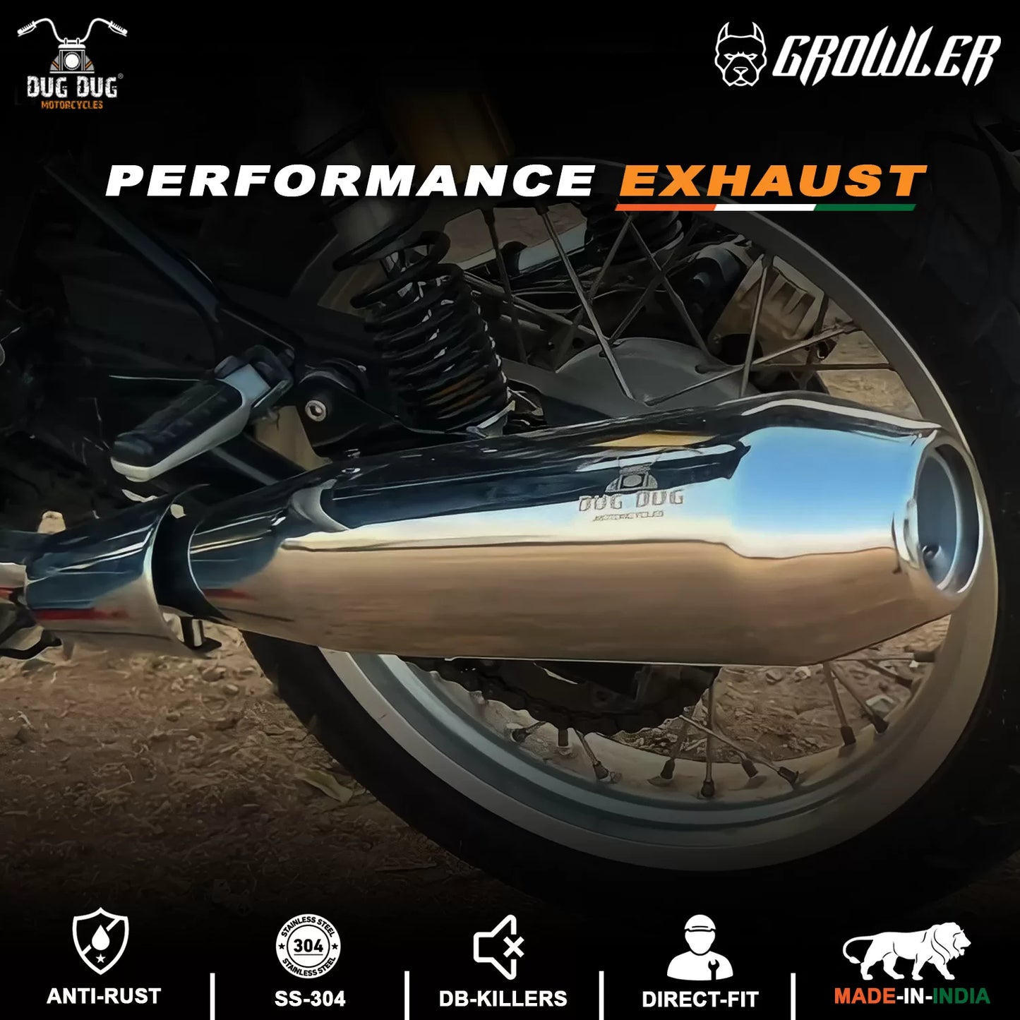 Dug Dug Growler Performance Exhaust SS-304 for Interceptor 650 and Continental GT 650