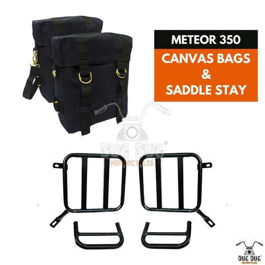 Dug Dug Canvas Bags Saddle Stay Set for Royal Enfield Meteor 350 – Black