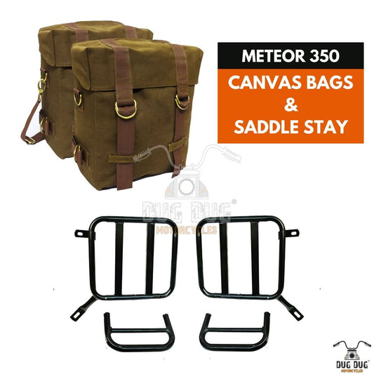 Dug Dug Canvas Bags Saddle Stay Set for Royal Enfield Meteor 350 – Dark Khaki