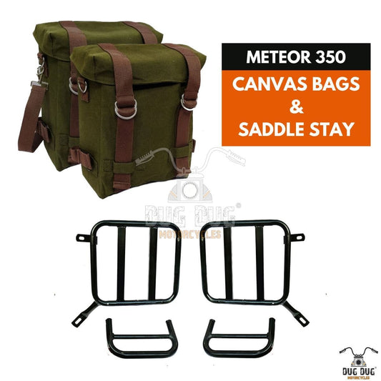 Dug Dug Canvas Bags Saddle Stay Set for Royal Enfield Meteor 350 – Army Green