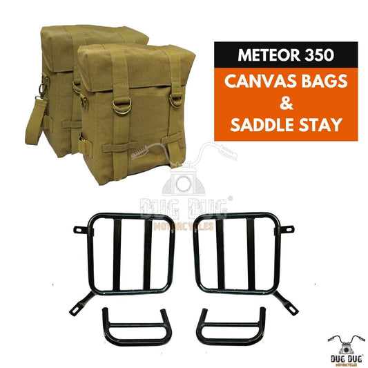 Dug Dug Canvas Bags Saddle Stay Set for Royal Enfield Meteor 350 – Khaki