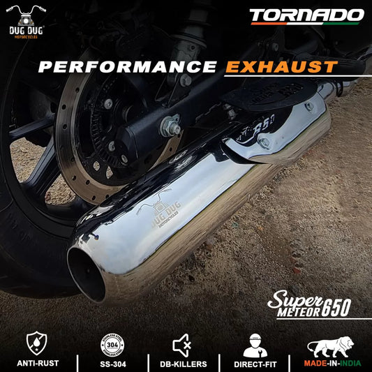 Dug Dug Performance Exhaust for Super Meteor 650 Tornado SS-304 with dB Killers