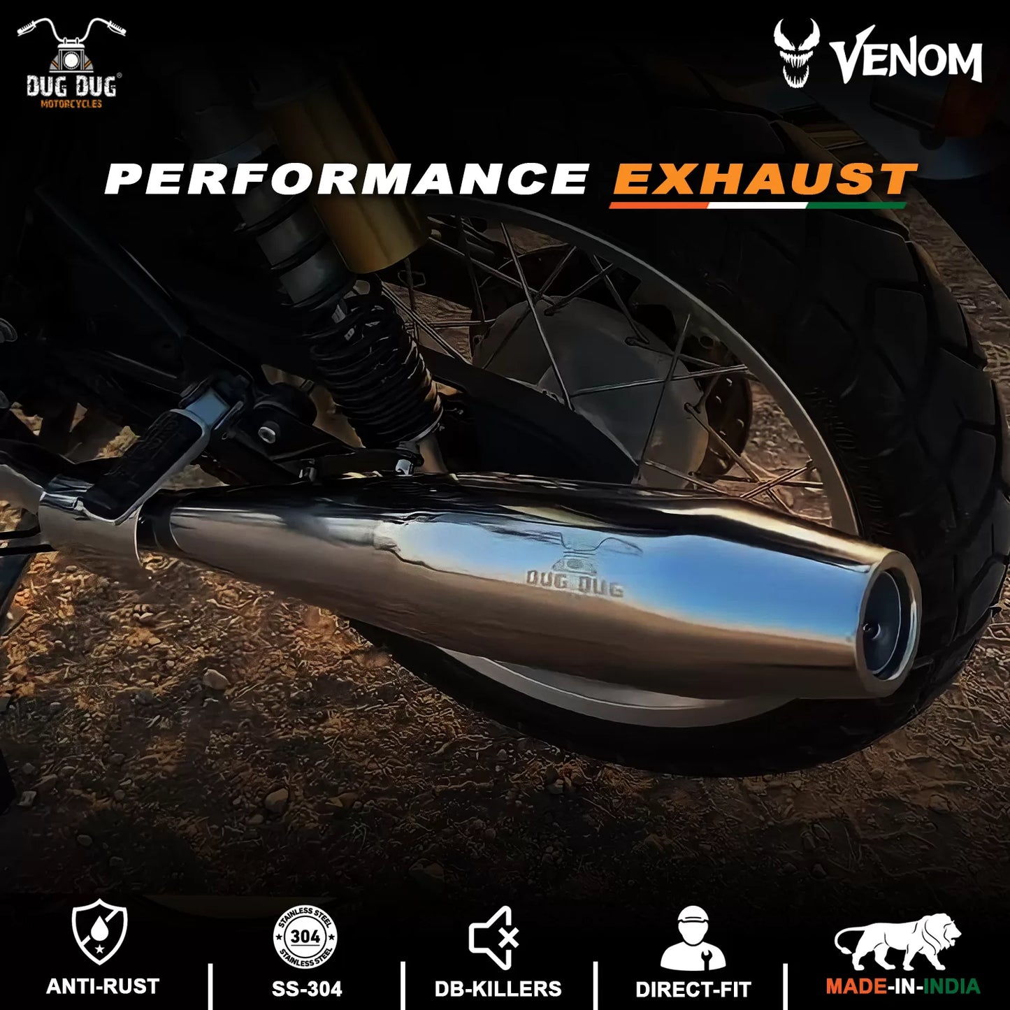 Dug Dug Venom Performance Exhaust SS-304 for Interceptor 650 and Continental GT 650